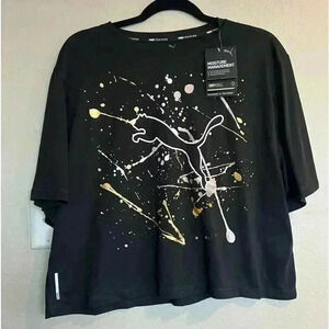 Puma Black Crop T Shirt With Splattered Design Print